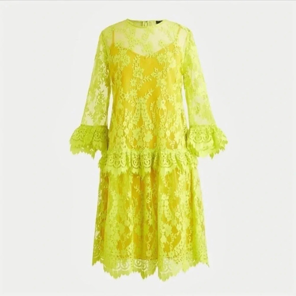 NEW J Crew 3/4 sleeve Chantilly lace dress Whimsigoth bright kiwi Victorian - Picture 2 of 16